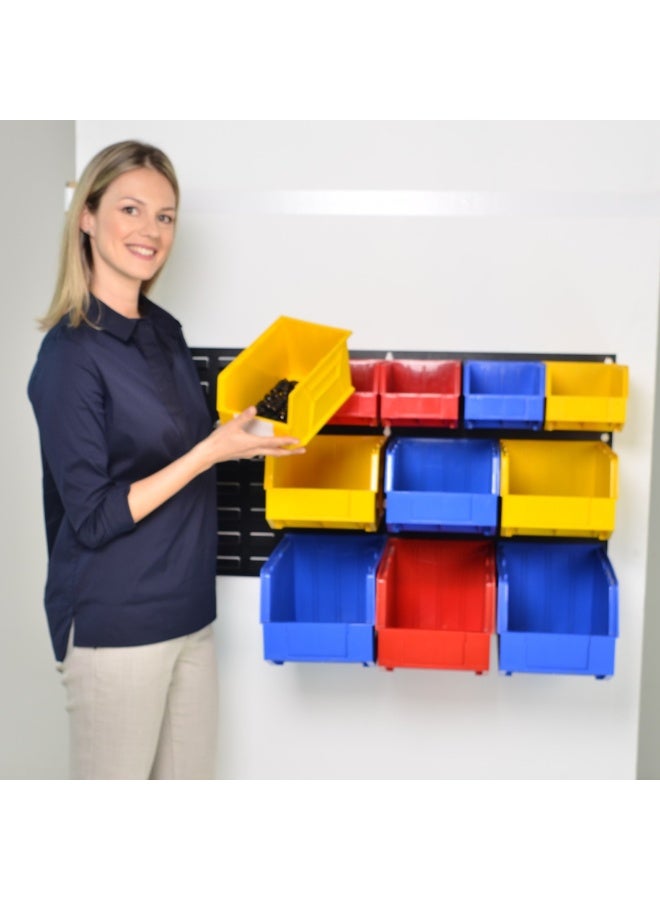 صناعات بلاستيكا ذ.م.م. 14PCS Plastic Bin Organizer Set – Wall Mount Storage Rack for Screws, Tools, Parts, Hardware – 2.85L, 6.7L, 8.7L Storage Boxes for Garage, Workshop, Home Organization - Image 5